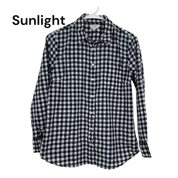 J.Crew Tops - J.Crew Womens Navy & White Gingham Button-Up Shirt SZ MP 100% Cotton Long Sleeve